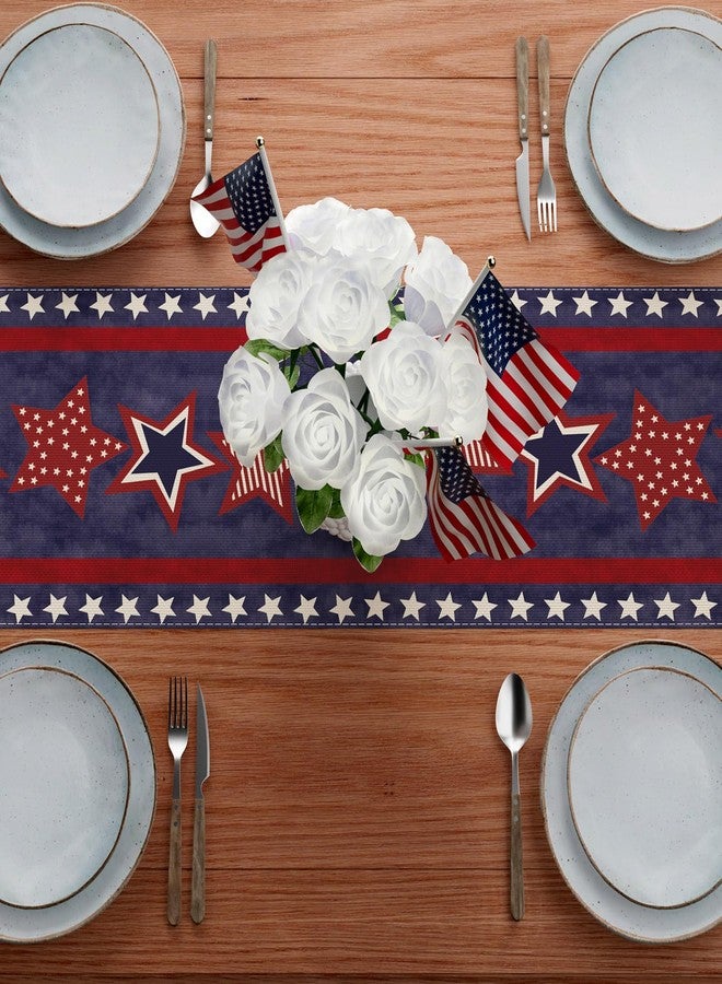 XCHI Blue Patriotic Red White Stars America 4th of July Memorial Day Independence Day Table Runner Decoration for Home Kitchen Holiday Party 13x48 Inch - Image 4