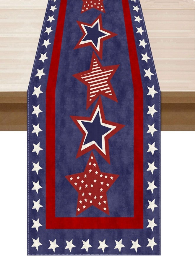 XCHI Blue Patriotic Red White Stars America 4th of July Memorial Day Independence Day Table Runner Decoration for Home Kitchen Holiday Party 13x48 Inch - Image 1