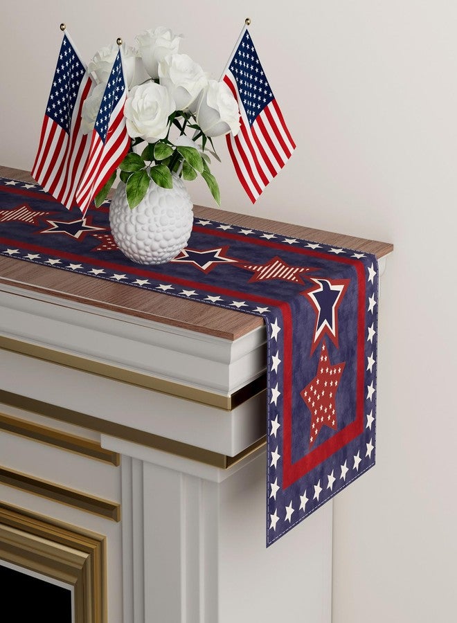 XCHI Blue Patriotic Red White Stars America 4th of July Memorial Day Independence Day Table Runner Decoration for Home Kitchen Holiday Party 13x48 Inch - Image 3