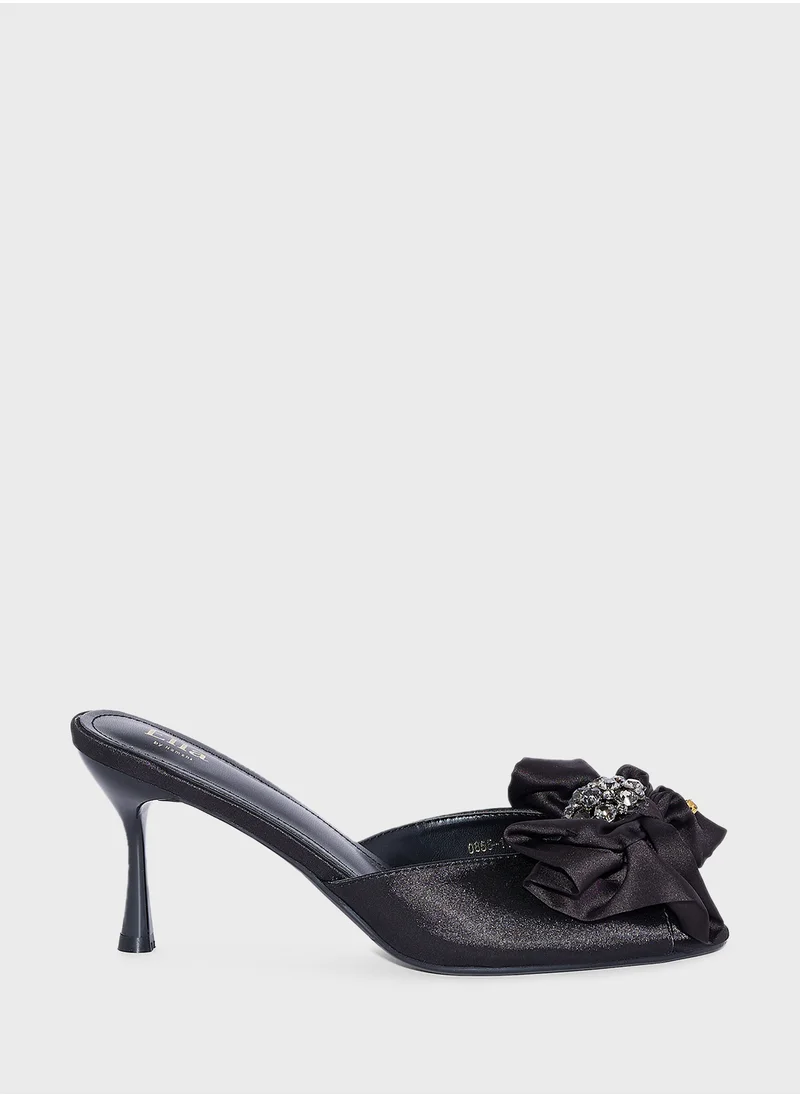 ايلا ليمتد اديشن Oversized Jeweled Bow Mule Satin Heeled Sandal