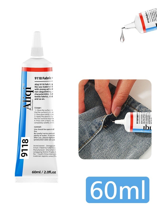 Aliqi 60ml Fabric Glue Permanent, Clear Washable Liquid Stitch for Clothing, Patches, Denim, Leather, Rhinestones, Flexible for DIY Craft & Fabric Repair - Image 1
