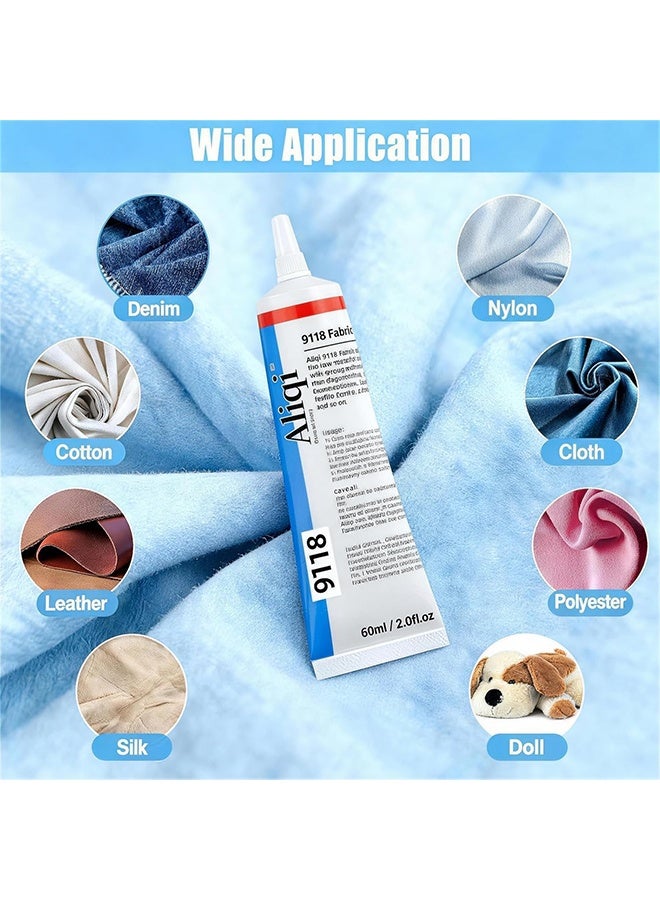 Aliqi 60ml Fabric Glue Permanent, Clear Washable Liquid Stitch for Clothing, Patches, Denim, Leather, Rhinestones, Flexible for DIY Craft & Fabric Repair - Image 2