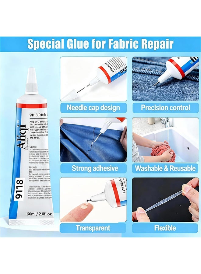 Aliqi 60ml Fabric Glue Permanent, Clear Washable Liquid Stitch for Clothing, Patches, Denim, Leather, Rhinestones, Flexible for DIY Craft & Fabric Repair - Image 3