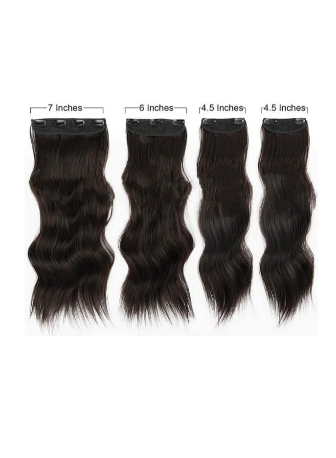إستيل وصلات شعر بمشبك للنساء، قطع شعر من الألياف بمشبك سميك على وصلات شعر بلاستيكية مع مشابك غير مرئية للسيدات، 4 قطع بني - Image 2