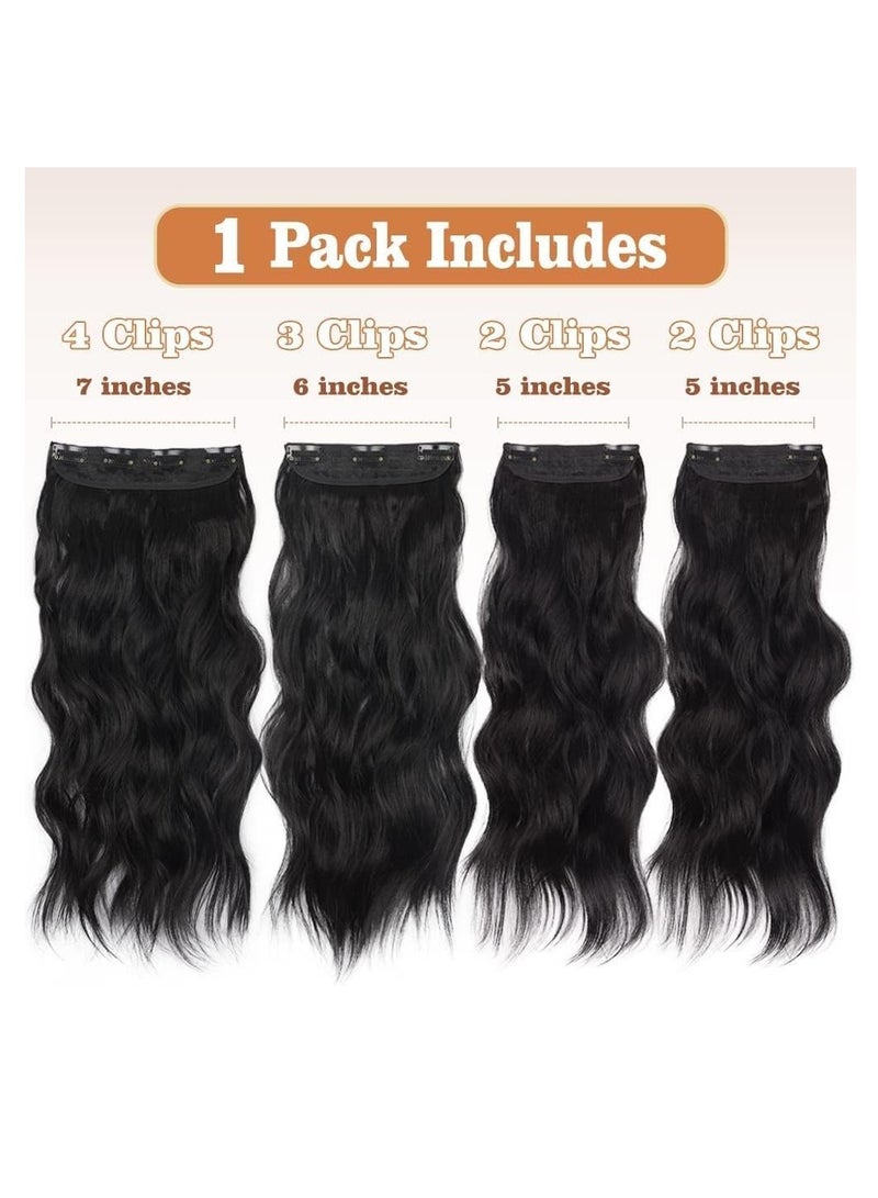 إستيل وصلات شعر بمشبك للنساء، قطع شعر من الألياف بمشبك سميك على وصلات شعر بلاستيكية مع مشابك غير مرئية للسيدات، 4 قطع بني - Image 3