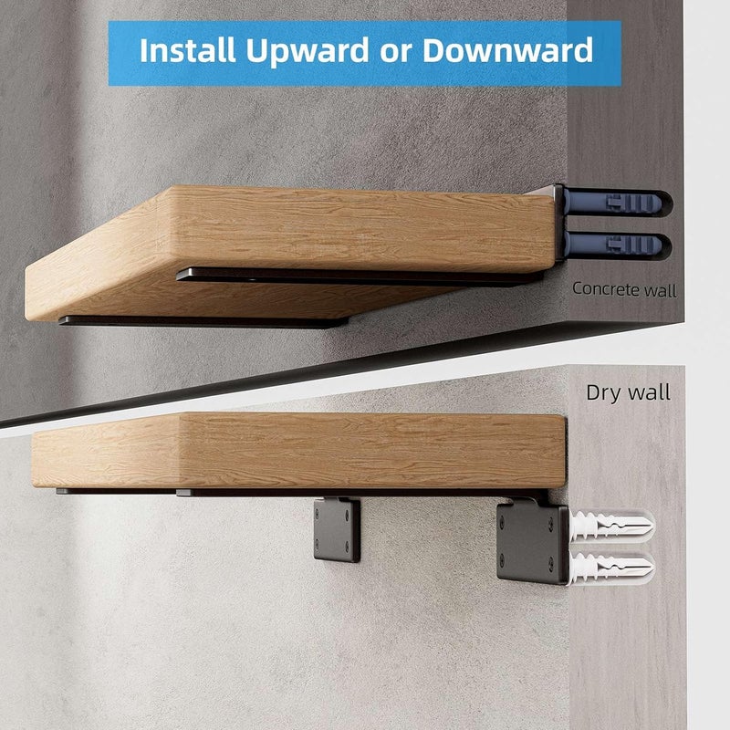 WEKIS Shelf Brackets Floating Shlef Brackets 12Inch 6Packs 15Inch Thick Heavy Duty Shelving Brackets for Wood Shelves 12 Hidden Black Metal L Bracket Shelf Bracket Supports with 160 Lbs Load Capacity - Image 2