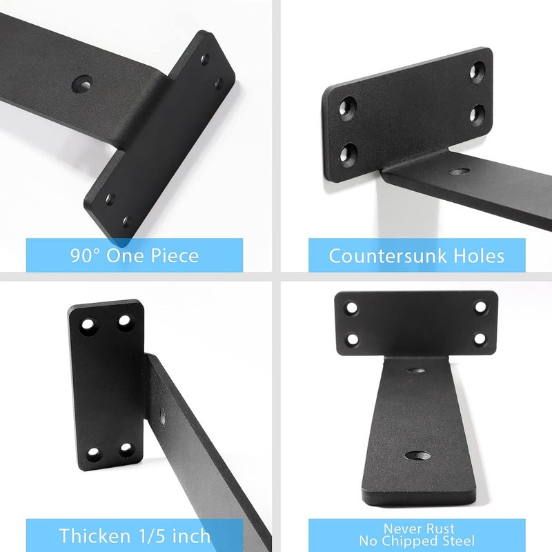 WEKIS Shelf Brackets Floating Shlef Brackets 12Inch 6Packs 15Inch Thick Heavy Duty Shelving Brackets for Wood Shelves 12 Hidden Black Metal L Bracket Shelf Bracket Supports with 160 Lbs Load Capacity - Image 4