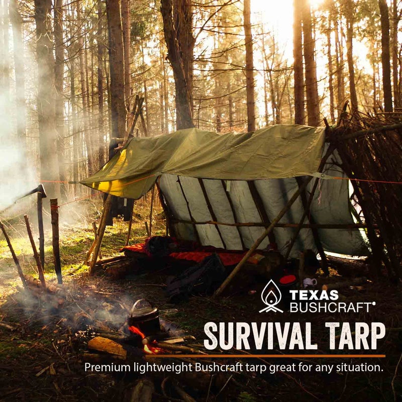 Texas Bushcraft خيمة الطوارئ من تكساس بوشكرافت، غطاء تخييم مقاوم للماء 10x10، ملجأ طوارئ للمشي لمسافات طويلة والتخييم، غطاء بقاء من نايلون 70D مقاوم للتمزق مع بوليمر ألومنيوم عاكس وحلقات ربط مع عيون - Image 2