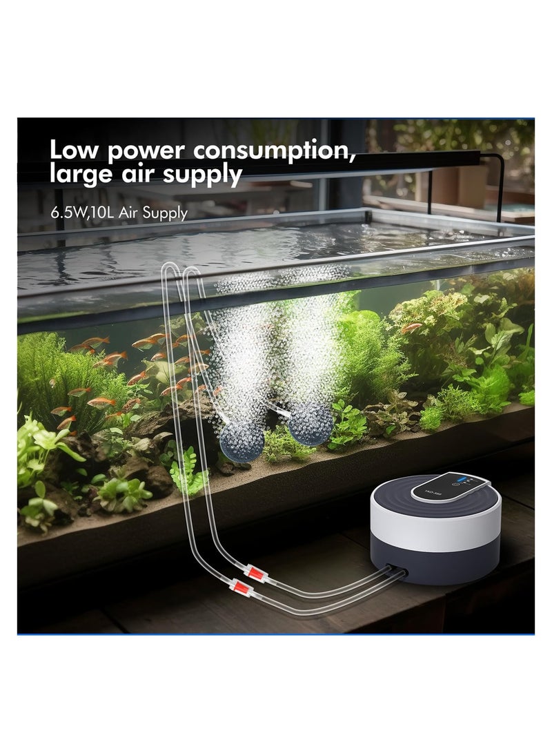 SYOSI Aquarium Air Pump for Fish Tank, Ultra Quiet Air Pump Rechargeable Aerator 6.5W, Adjustable Multi-Modes, Powerful Oxgen Pump with 2 Outlet, up to 10L/min  - Image 5