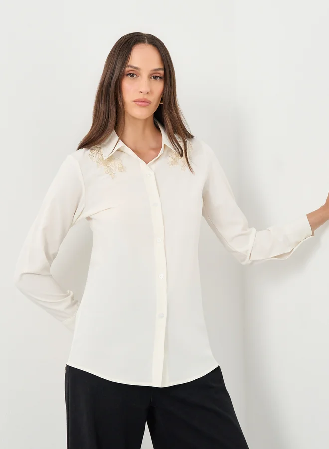 ستايلي Styli Floral Embroidered Plain Shirt