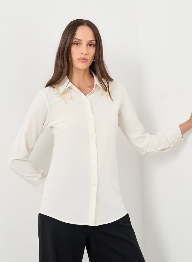 Styli Floral Embroidered Plain Shirt - Image 1