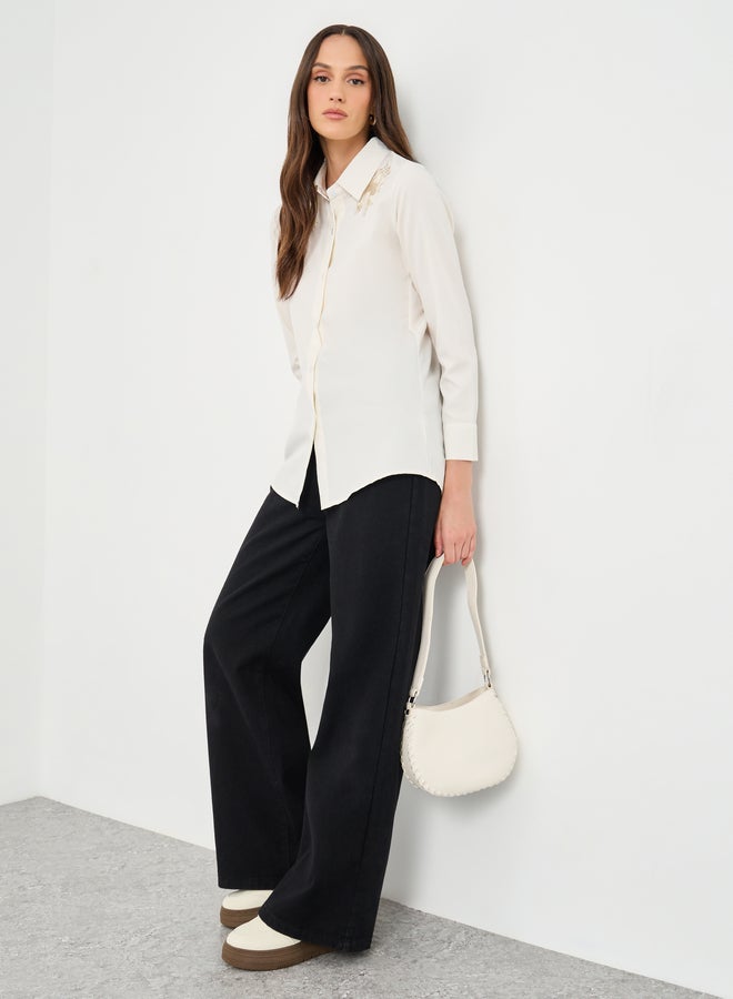 Styli Floral Embroidered Plain Shirt - Image 2