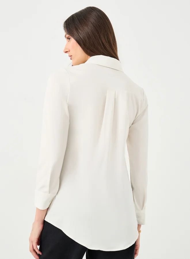 Styli Styli Floral Embroidered Plain Shirt