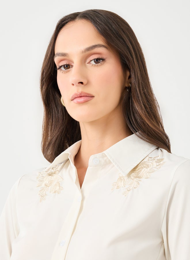 Styli Floral Embroidered Plain Shirt - Image 3