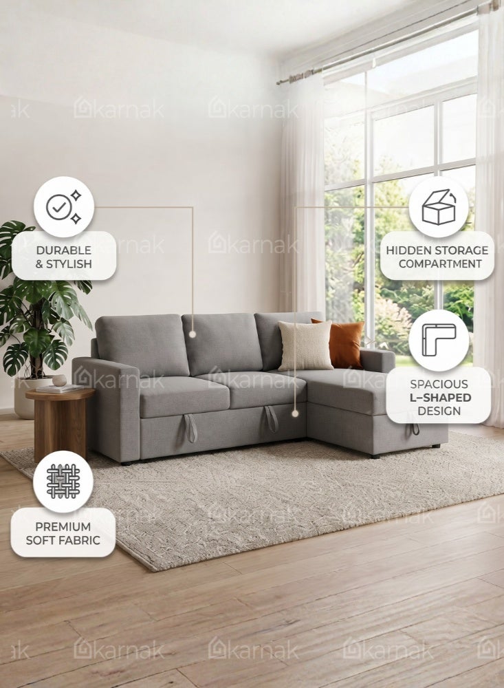 KARNAK Zenlora L Shape Sofa With Storage Grey - Image 4