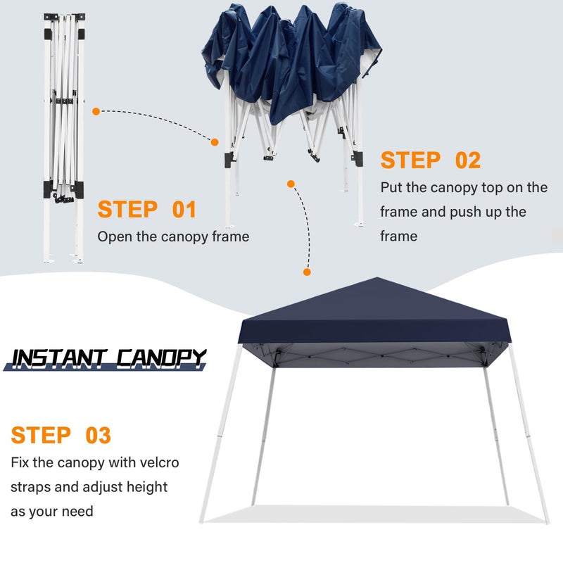 Oneofics Canopy Tent, 10X10 FT Pop Up Canopy Outdoor Instant Tent Slant Legs with Carrying Bag, Portable Gazebo Shelter for Patio Deck Garden and Beach - 8X8 FT Canopy Cover (Dark Blue) - Image 2