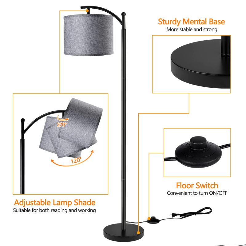 Rottogoon Floor Lamp with 3CCT LED Bulb, Gray Linen Lamp Shade for Living Room, Modern Standing Lamp for Bedrooms - Black - Image 3