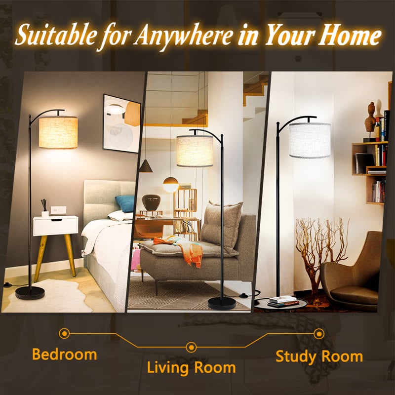Rottogoon Floor Lamp with 3CCT LED Bulb, Gray Linen Lamp Shade for Living Room, Modern Standing Lamp for Bedrooms - Black - Image 5