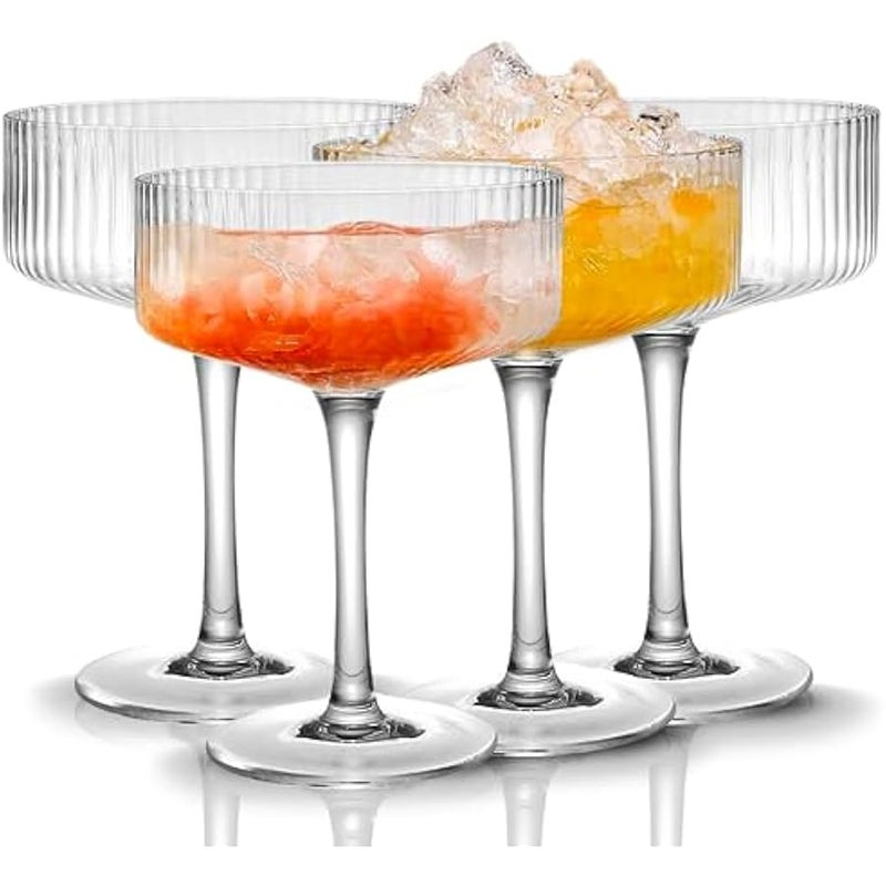 عربست مجموعة اكواب كوبيه مضلعة من 4 قطع، مجموعة اكواب كوكتيل كلاسيكية 10 اونصة، زجاج مارتيني فريد، اكواب كوكتيل كلاسيكية مثالية للكوكتيل والنبيذ والشمبانيا والهدايا - Image 1