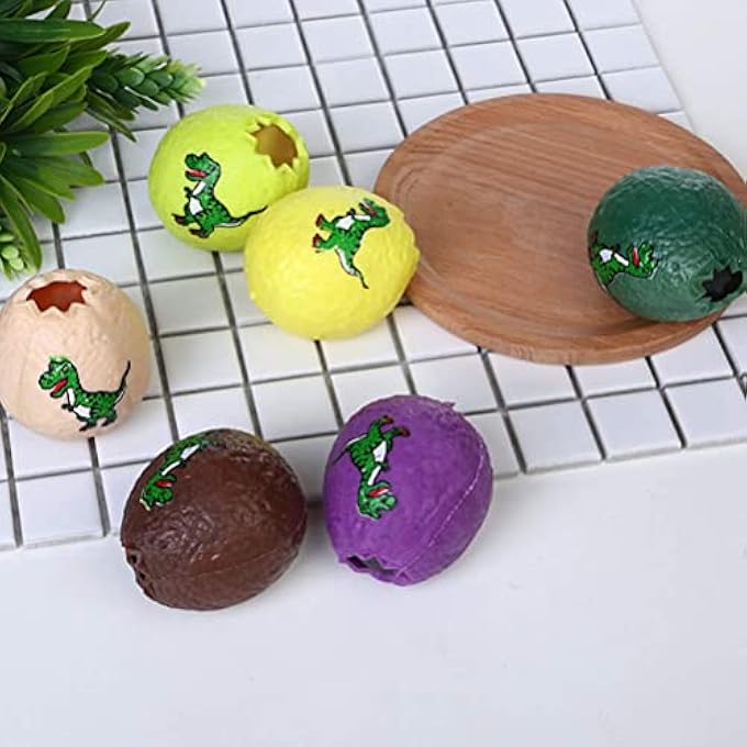MAKINGTEC 4pcs Dinosaur Eggs Stress Balls for Kids & Adults (Purple, White, Brown, Yellow) - Image 5