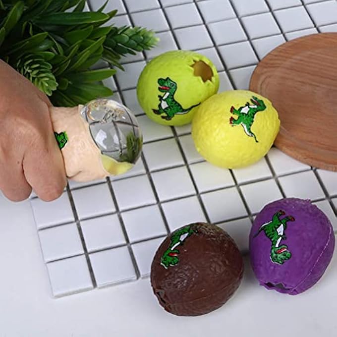 MAKINGTEC 4pcs Dinosaur Eggs Stress Balls for Kids & Adults (Purple, White, Brown, Yellow) - Image 2