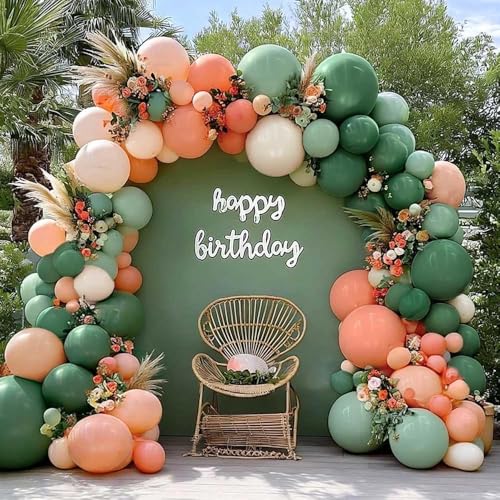 Partycus Sage Green Peach Balloon Arch Double Stuffed Dusty Green Pastel Orange Blush Nude Matte Balloon Garland Kit for Baby Shower Birthday Bridal Wedding Easter Party Decoration - Image 1