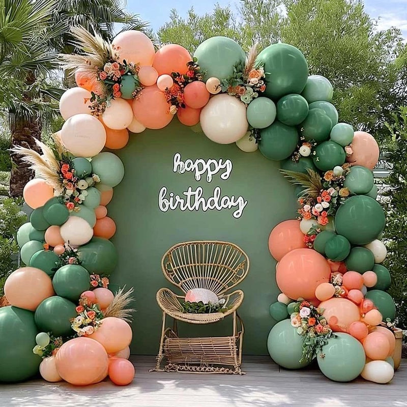 Partycus Sage Green Peach Balloon Arch Double Stuffed Dusty Green Pastel Orange Blush Nude Matte Balloon Garland Kit for Baby Shower Birthday Bridal Wedding Easter Party Decoration - Image 3