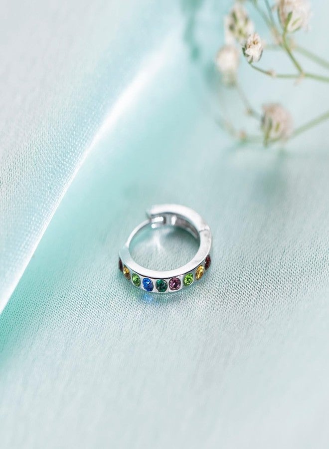 ZAVYA 925 Sterling Silver Multicolour Cubic Zircon Nath Rhodium Plated Nose Pin|Gift for Women & Girls|1 Year Plating Warranty - Image 2