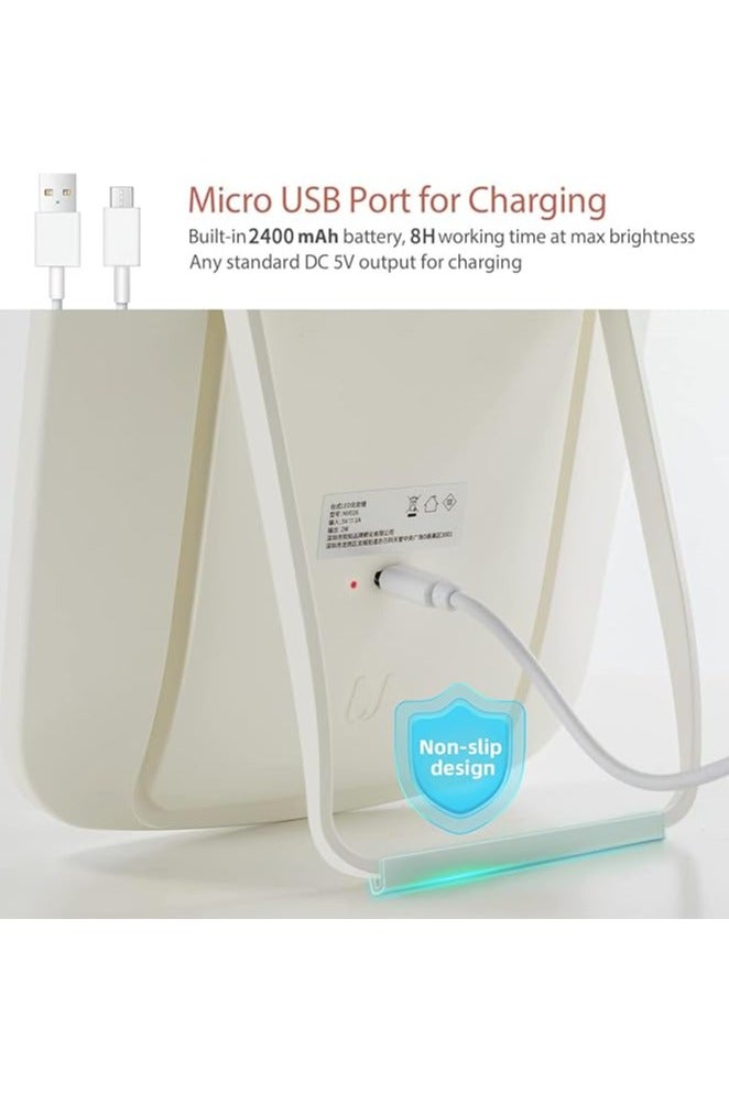 مرآة مكياج بإضاءة LED موديل XJ-989 – تكبير 1X، دوران 90 درجة، تعمل بمنفذ USB، إضاءة ثلاثية الألوان، مستشعر لمس - Image 2