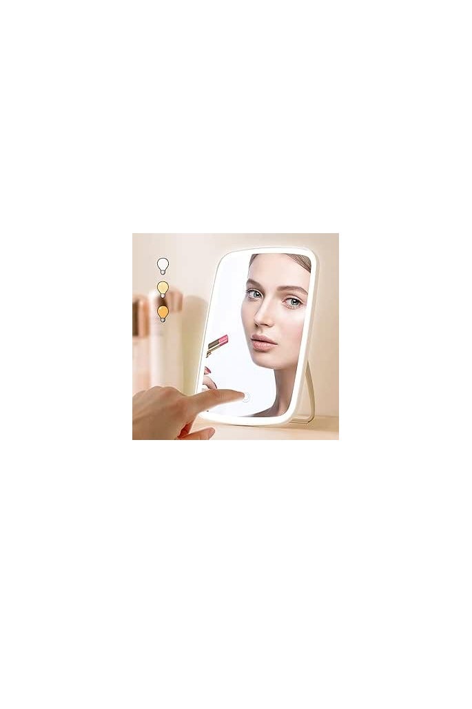 مرآة مكياج بإضاءة LED موديل XJ-989 – تكبير 1X، دوران 90 درجة، تعمل بمنفذ USB، إضاءة ثلاثية الألوان، مستشعر لمس - Image 1