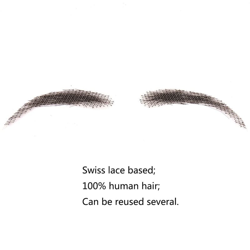 CliCling False Eyebrows, CliCling Human Hair Artificial Real Hair Handmade Crochet False Brows Invisible Realistic Natural Fake Eyebrows(Black) - Image 3