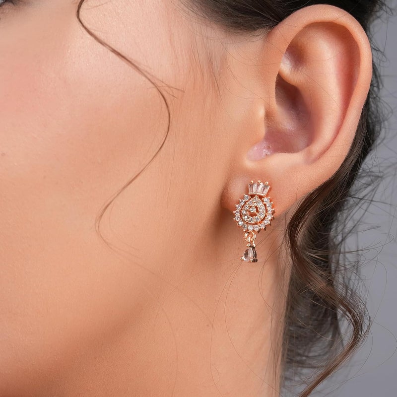 STYOLLO American Diamond Rose Gold Plated Pendant Mangalsutra with Earrings Set For Women & Girls Stylish with Black Beads Chain | Traditional Women's Jewelry Sets & Tanmaniyas Necklace Gift Set - Image 4