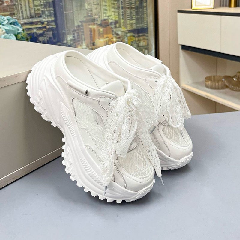 European Genuine Leather Closed-Toe Mules For Women, 2025 Autumn New Dad Shoes With Thick Soles, Breathable Mesh For Petite Women In Summer - Image 4