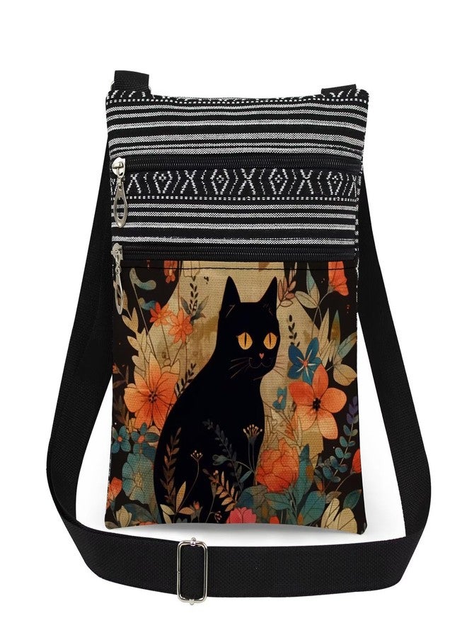 XiaoGalaee Floral Cat Print Crossbody Bag Black Feline Adjustable Shoulder Strap Messenger Bag A Gift for the Witch Christmas Birthday Gift for Cat Lovers - Image 1
