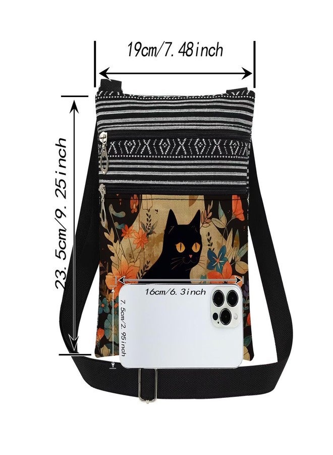 XiaoGalaee Floral Cat Print Crossbody Bag Black Feline Adjustable Shoulder Strap Messenger Bag A Gift for the Witch Christmas Birthday Gift for Cat Lovers - Image 4