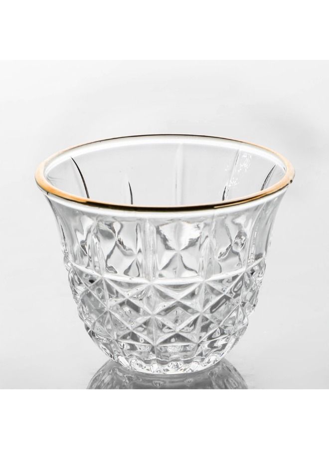 Soleter Cawa cup 12PCS Set Of Arabic Coffee Cups With Gold Rim & Crystal Design  Traditional Design | Transparent | Set Of 12pcs - Image 2