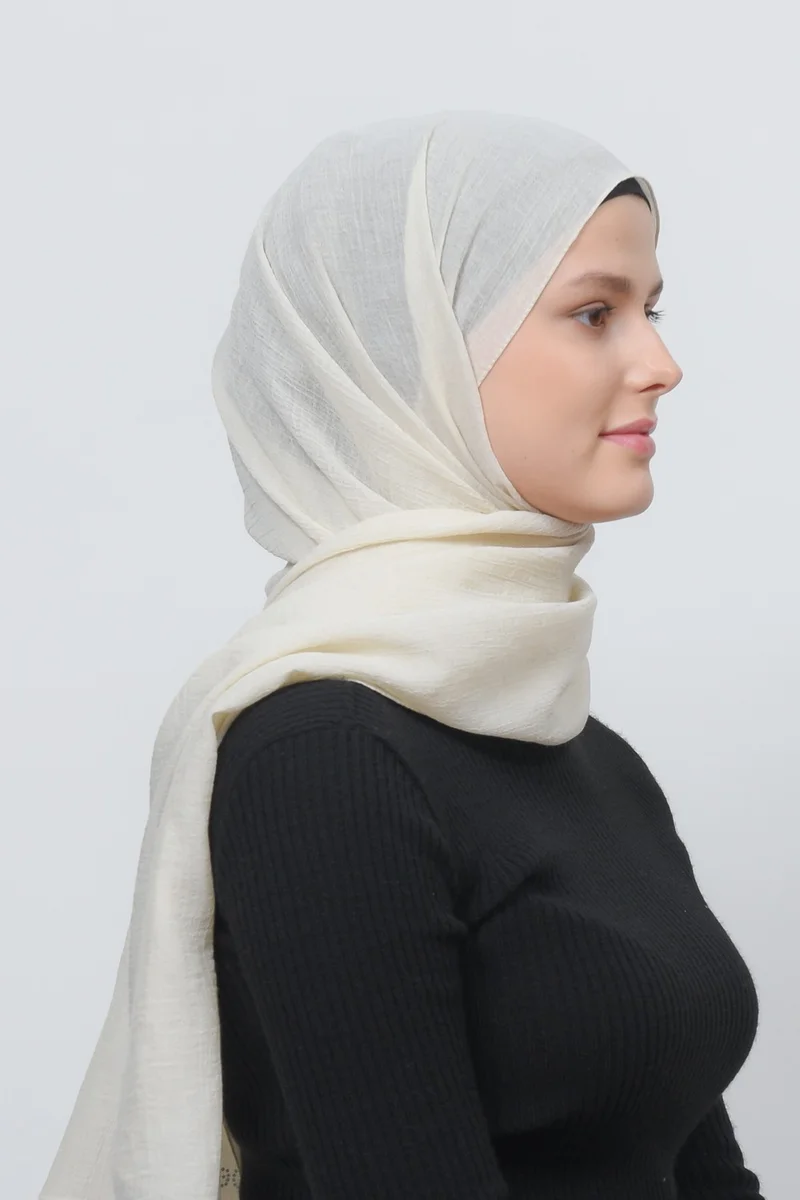 التوبة Women's Practical Wrinkled Crinkle Mira Hijab Shawl - Cream