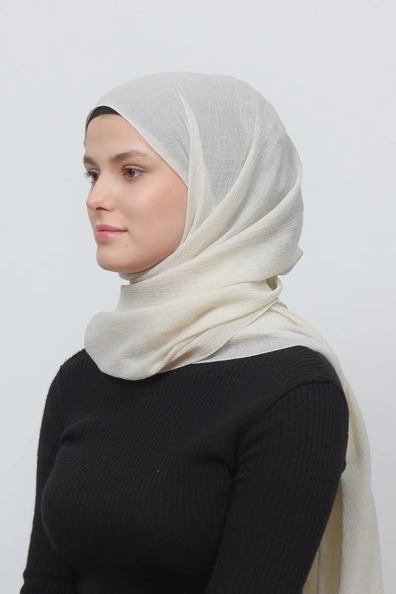 التوبة Women's Practical Wrinkled Crinkle Mira Hijab Shawl - Cream