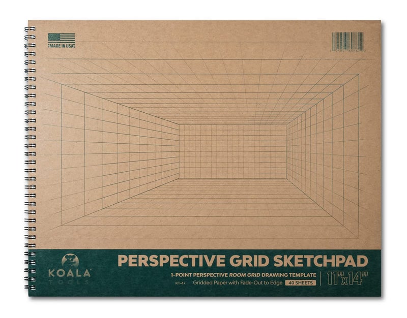 Koala Tools - 40-Sheet Sketch Pad for 1-Point Perspective Drawing, Spiral Bound Gridded Graph Paper for Interior Room Design, Industrial, Architectural and 3D Design, 11 x 14 inches - Image 1
