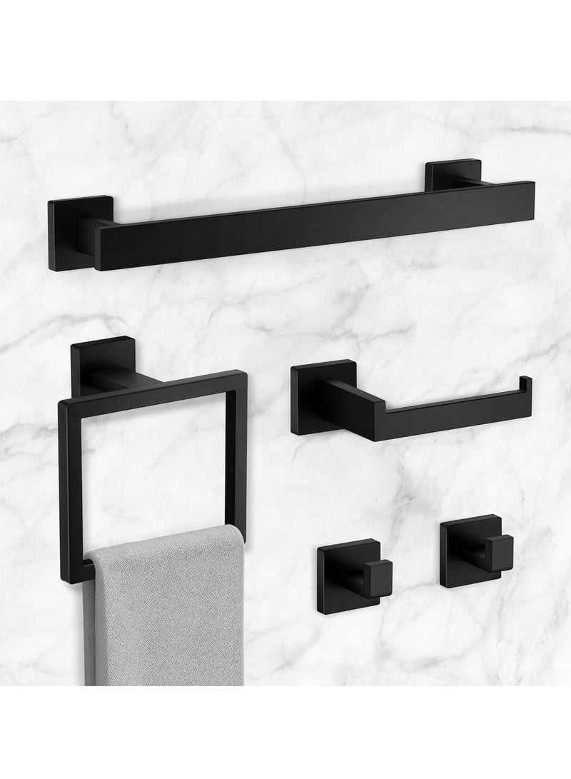 Y&D 5Pieces Matte Black Bathroom Hardware Accessories Set SUS304 Stainless Steel Bath Towel Bar Set Towel Racks for Bathroom Wall Mounted