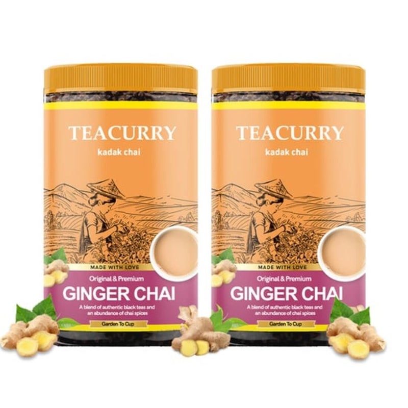 TEACURRY Ginger Chai (200 Grams, 100 Cups) - Adrak Chai with Assam Black Tea - 100% Natural Flavoured Tea with Real Ginger | Refreshing & Tasteful Ginger Flavor Chai Tea - Image 1