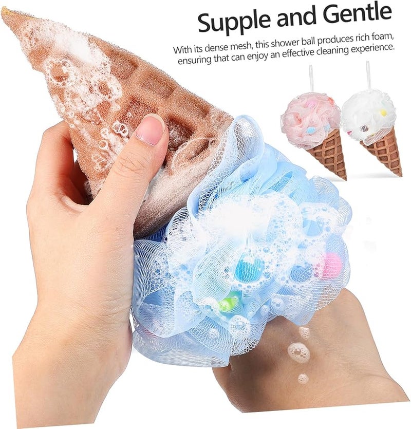 Cute Boys Girls Ice Cream Bath Balls Set Of 3 Exfoliating Loofah Sponges Shower Toys - Image 5