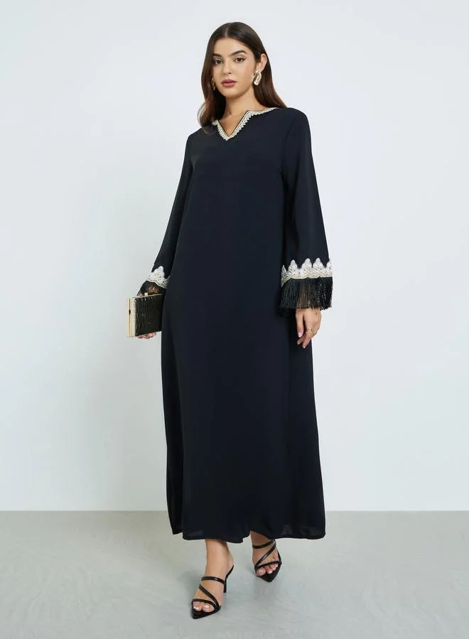 Amirah Black Lace Insert Maxi Jalabiya