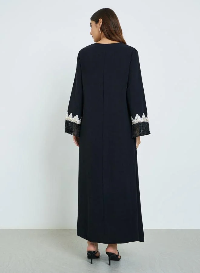 Amirah Black Lace Insert Maxi Jalabiya