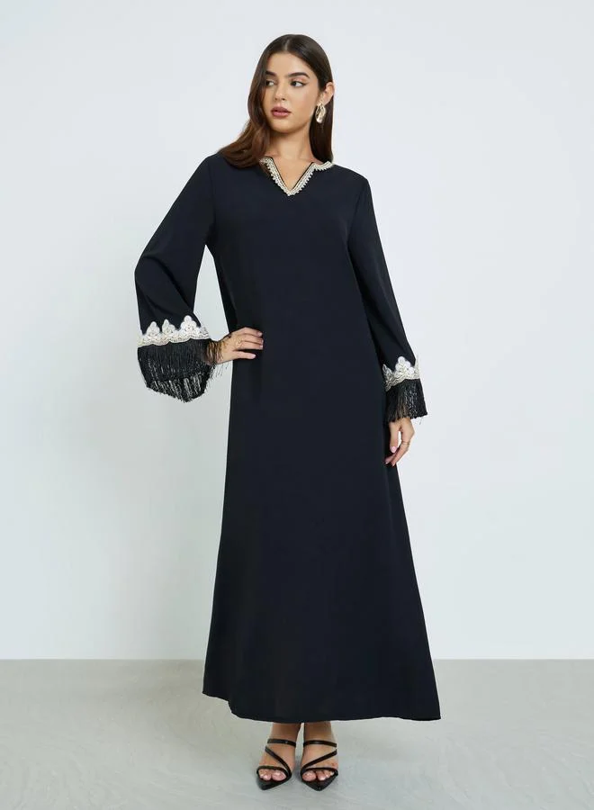 Amirah Black Lace Insert Maxi Jalabiya