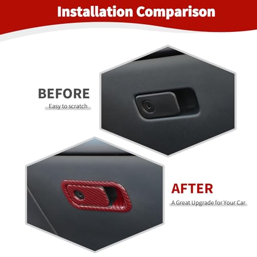 JOSHELA for Mustang Glove Box Handle Trim Cover Fit for Ford Mustang 2024 up Red Carbon Fiber Interior Accessories 2pcs - Image 3