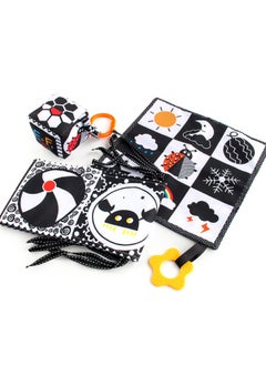 Generic Newborn Baby Black White Bed Sheet Book Bb Call Tear Resistant Baby Fabric Book Bed Toy-Color:D Type Double-sided Square Towel With Different Patterns And Teether  - Image 4