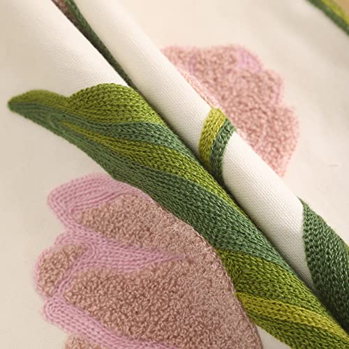 Tosleo Embroidery Throw Pillow Covers 18x18 Pack of 2 Pink Tulip Flower Pillowcases Accent Decor Cotton Canvas Cushion Cover Square Farmhouse Floral Decoration for Bedroom Sofa Living Room - Image 3