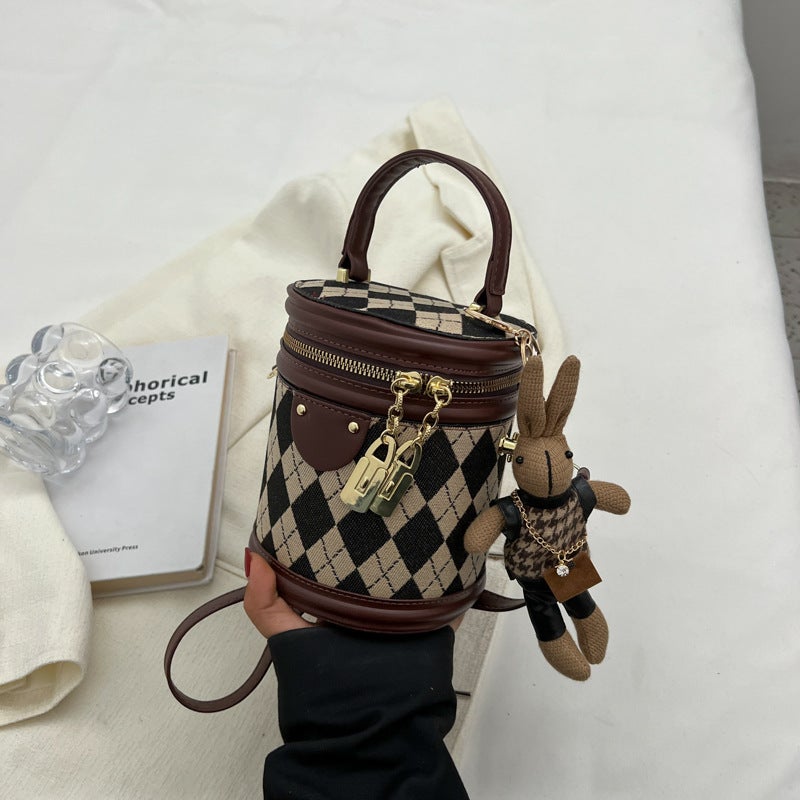 Fashion Retro All-Match Small Bag Women'S Fashion Trendy Crossbody Bag Textured Rhombic Portable Bucket Bag - Image 1