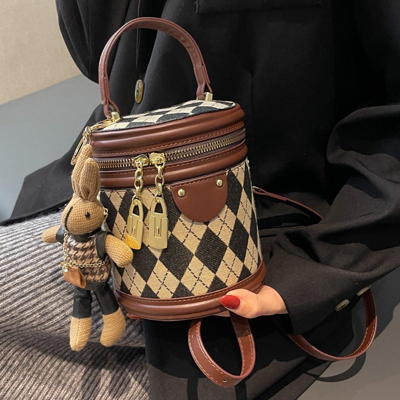 Fashion Retro All-Match Small Bag Women'S Fashion Trendy Crossbody Bag Textured Rhombic Portable Bucket Bag - Image 2
